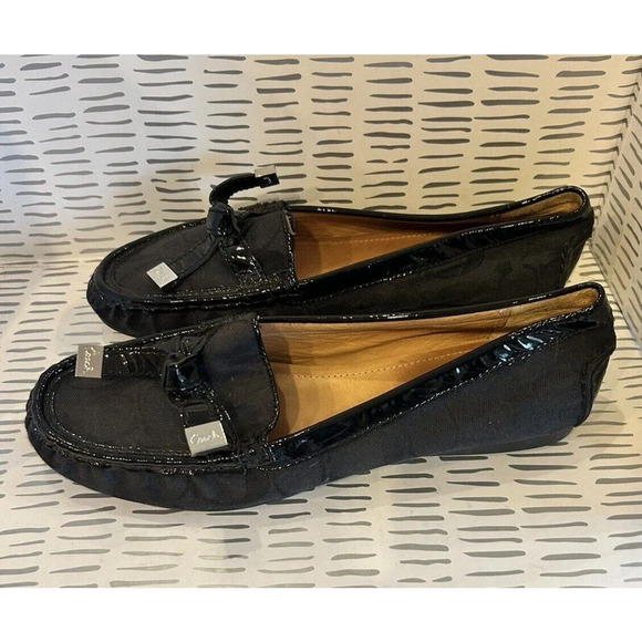 COACH Frida Black Signature Logo Canvas Loafer Size US 8.5 With Bow Detail - Picture 6 of 11